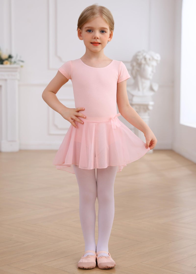 MdnMd Short Sleeve Skirted Dance Ballet Leotard Ballerina Dress Costume for Girls (Age 6-8,Ballet Pink) - Image 4